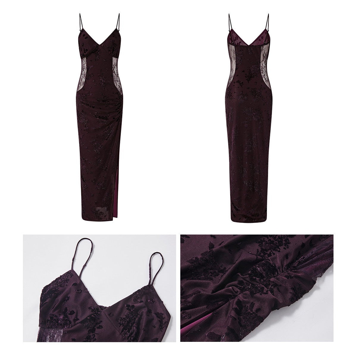 Mulberry Silk Dress - Elegant Lace Design