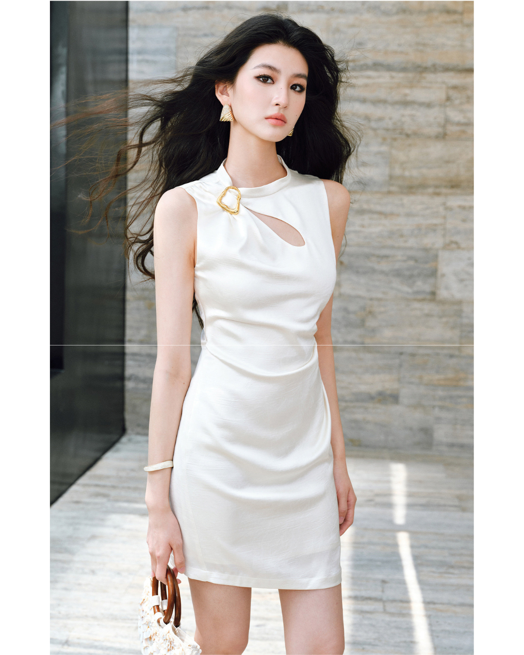 Mulberry Silk Pleated Sleeveless Dress - Elegant Crinkled Texture