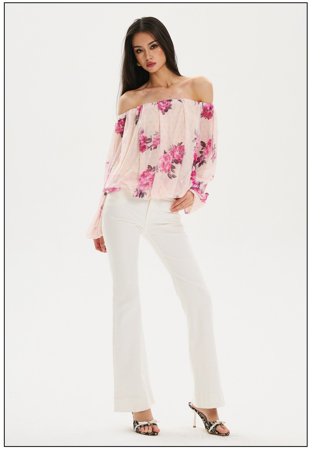 Viscose Off-Shoulder Top with Puff Sleeves