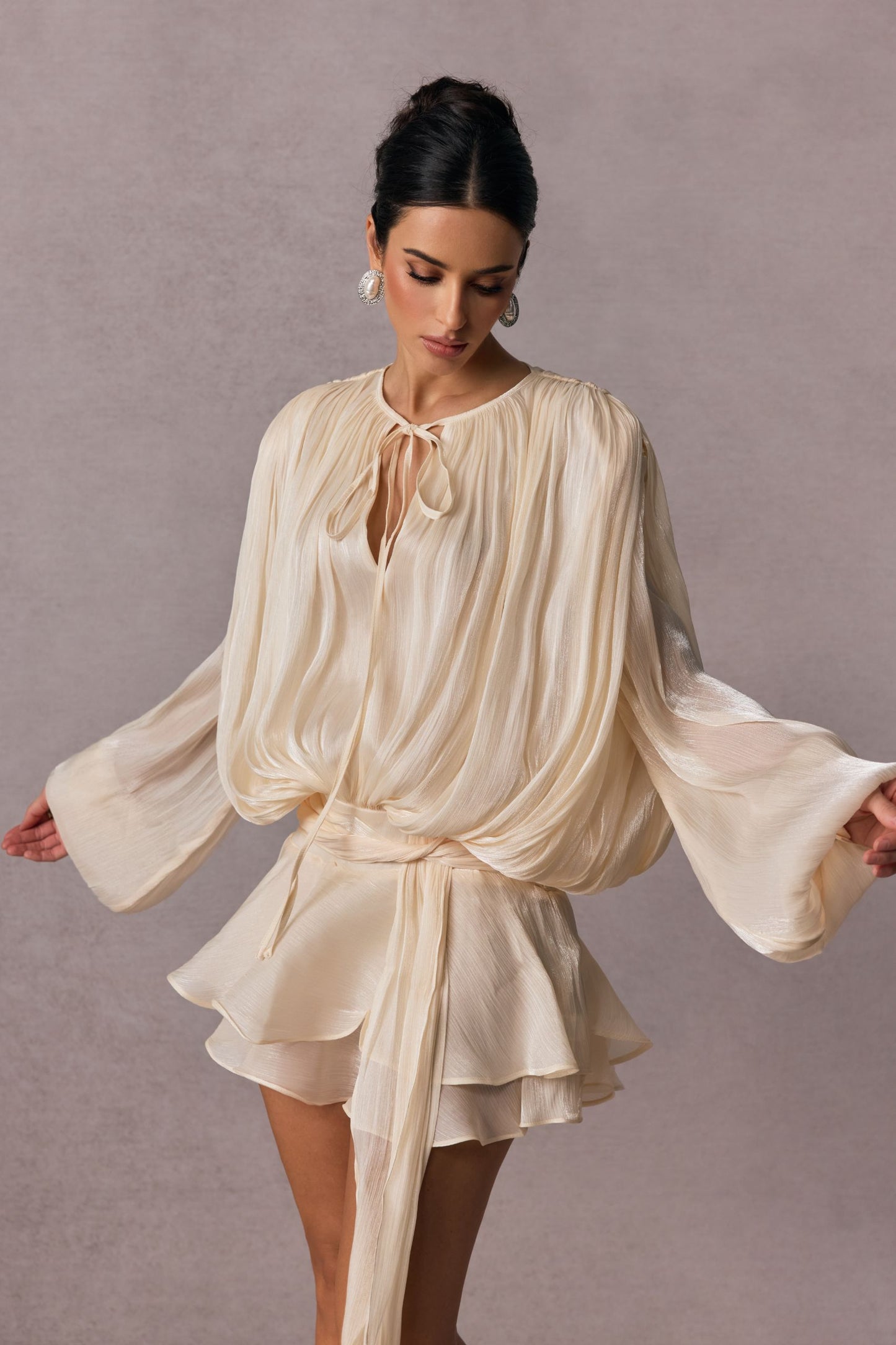 Luna Pleated Ruffle Hem Mini Dress