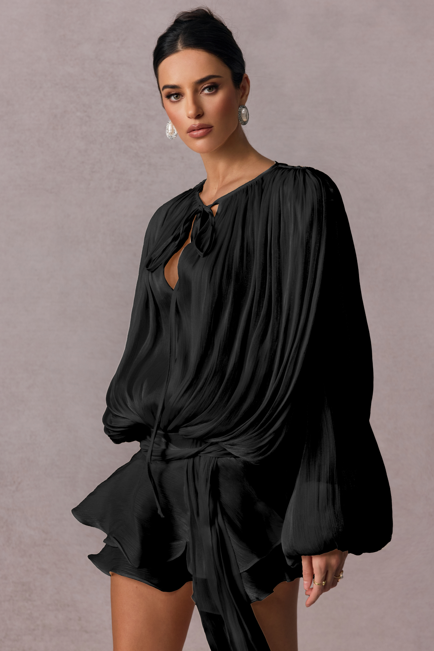 Luna Pleated Ruffle Hem Mini Dress