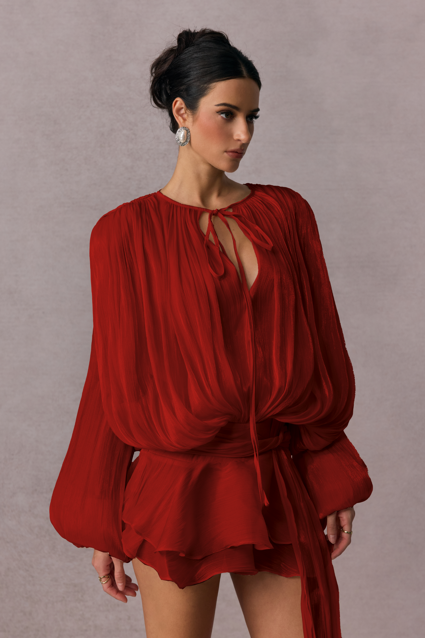 Luna Pleated Ruffle Hem Mini Dress