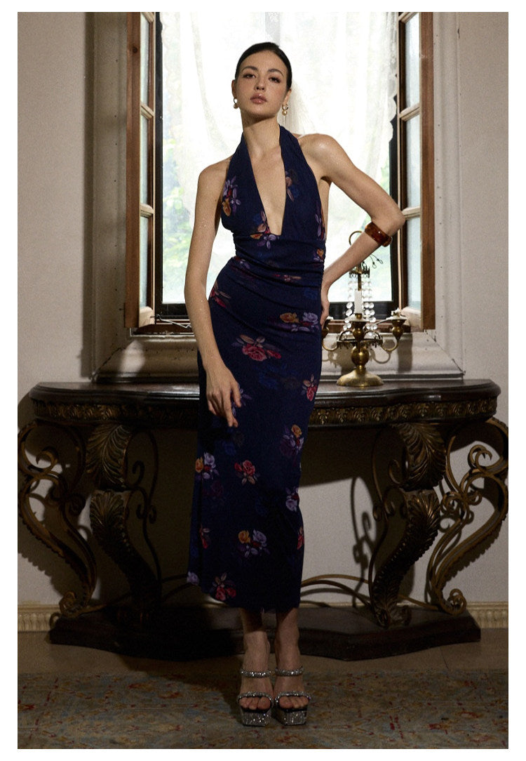 Viscose Dress - Deep V-Neck Backless Vacation Style