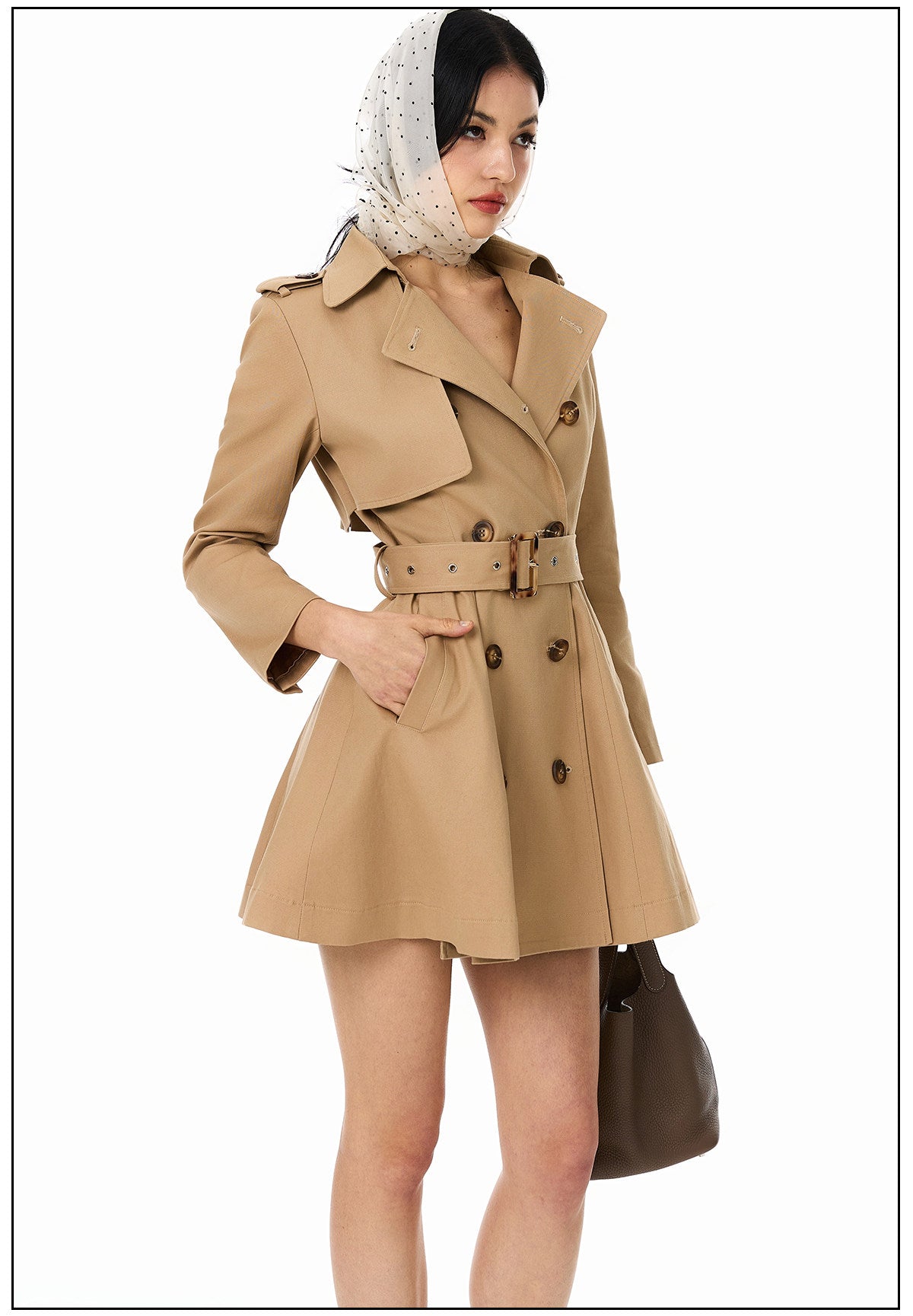 Classic Double-Breasted Trench Coat - Tailored Waist Design