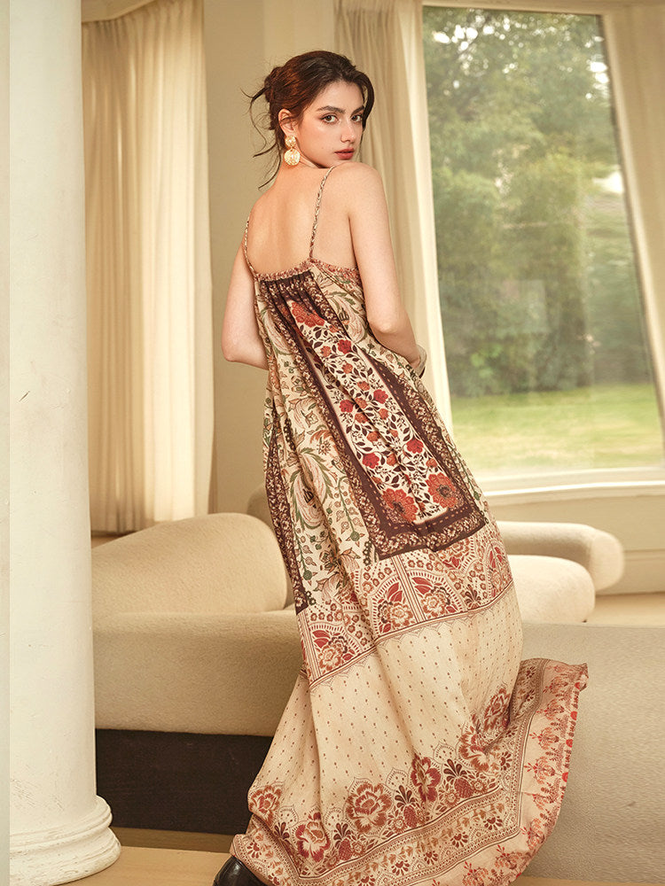 Tencel Linen Dress - Paisley Leaf Pattern