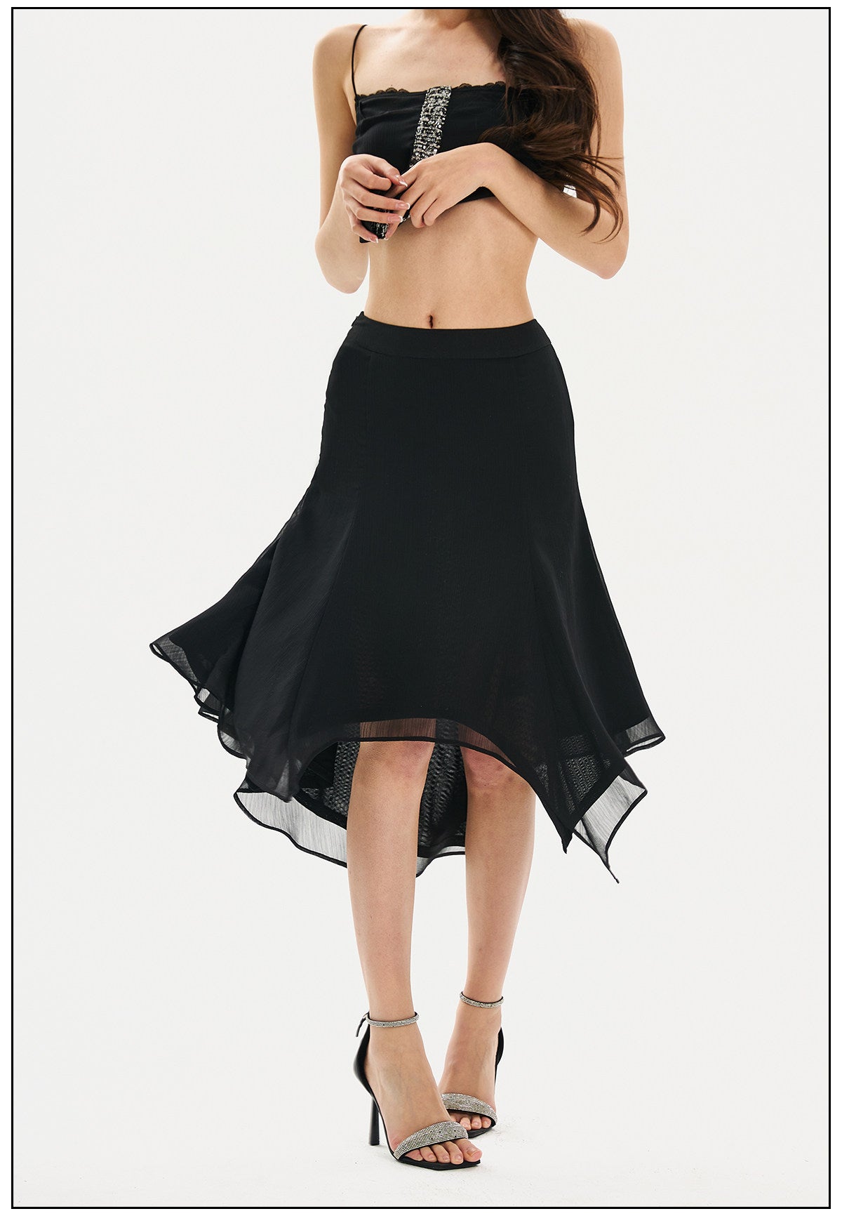 Polyester Skirt - Elegant Black Mesh Design