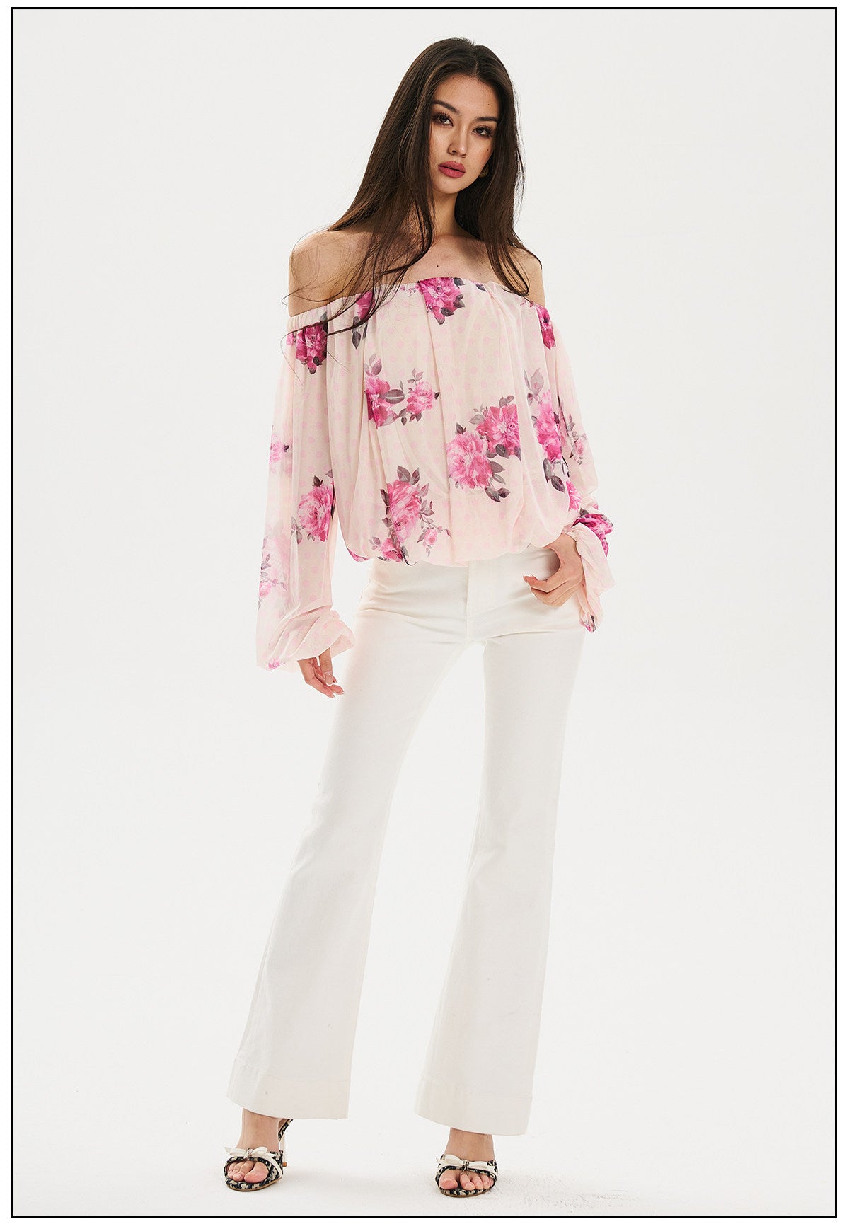 Viscose Off-Shoulder Top with Puff Sleeves
