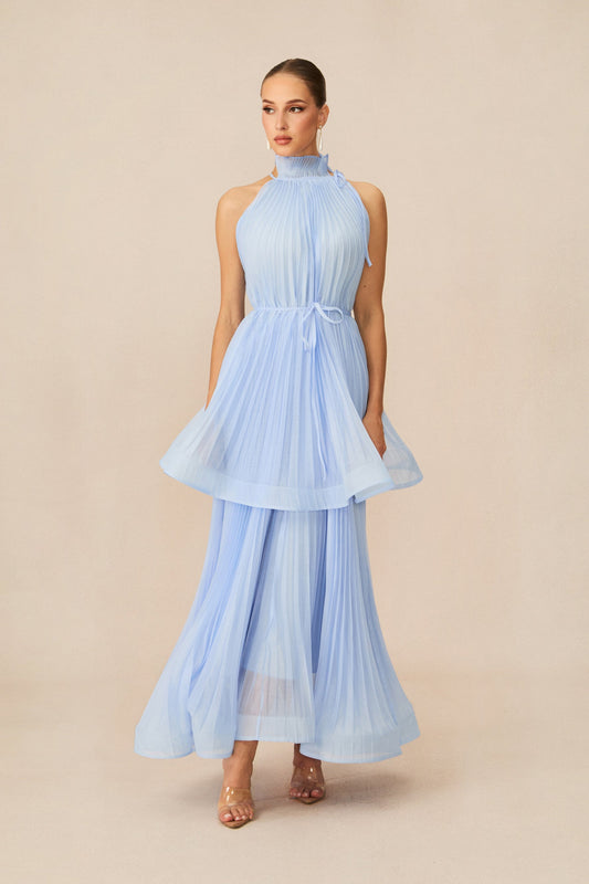 Macy Elegant Sleeveless Pleated Skirt Set