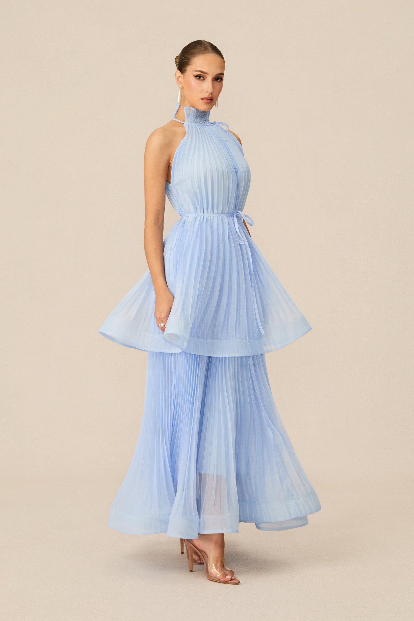 Macy Elegant Sleeveless Pleated Skirt Set