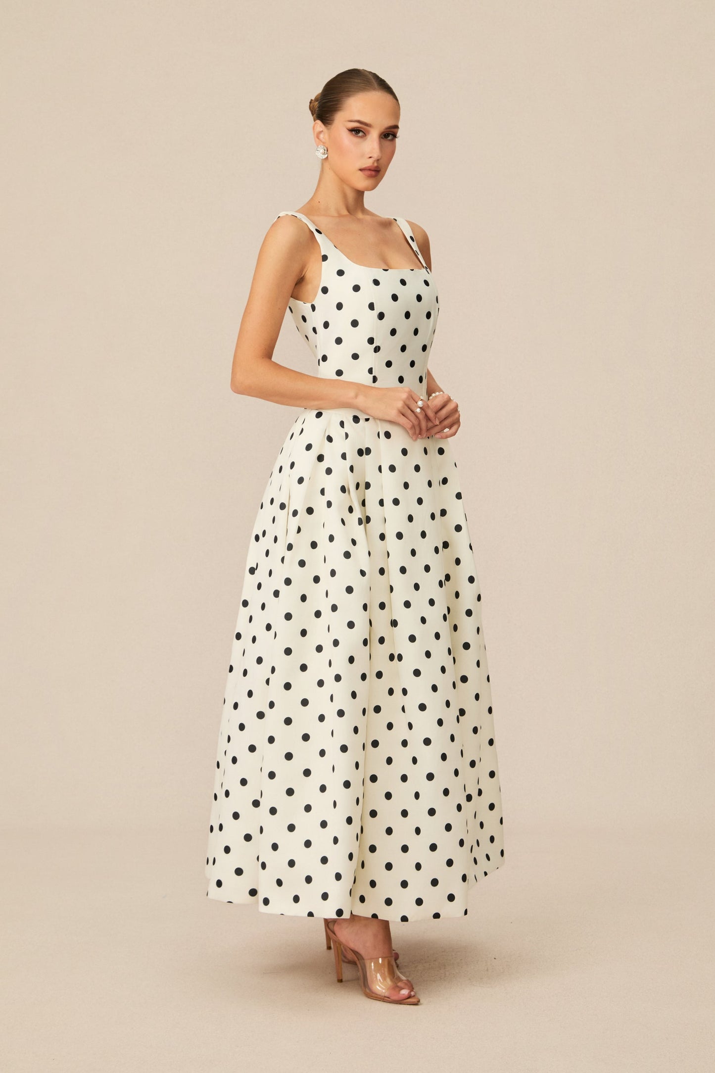 Joy Delightful White Polka Dots Maxi Dress