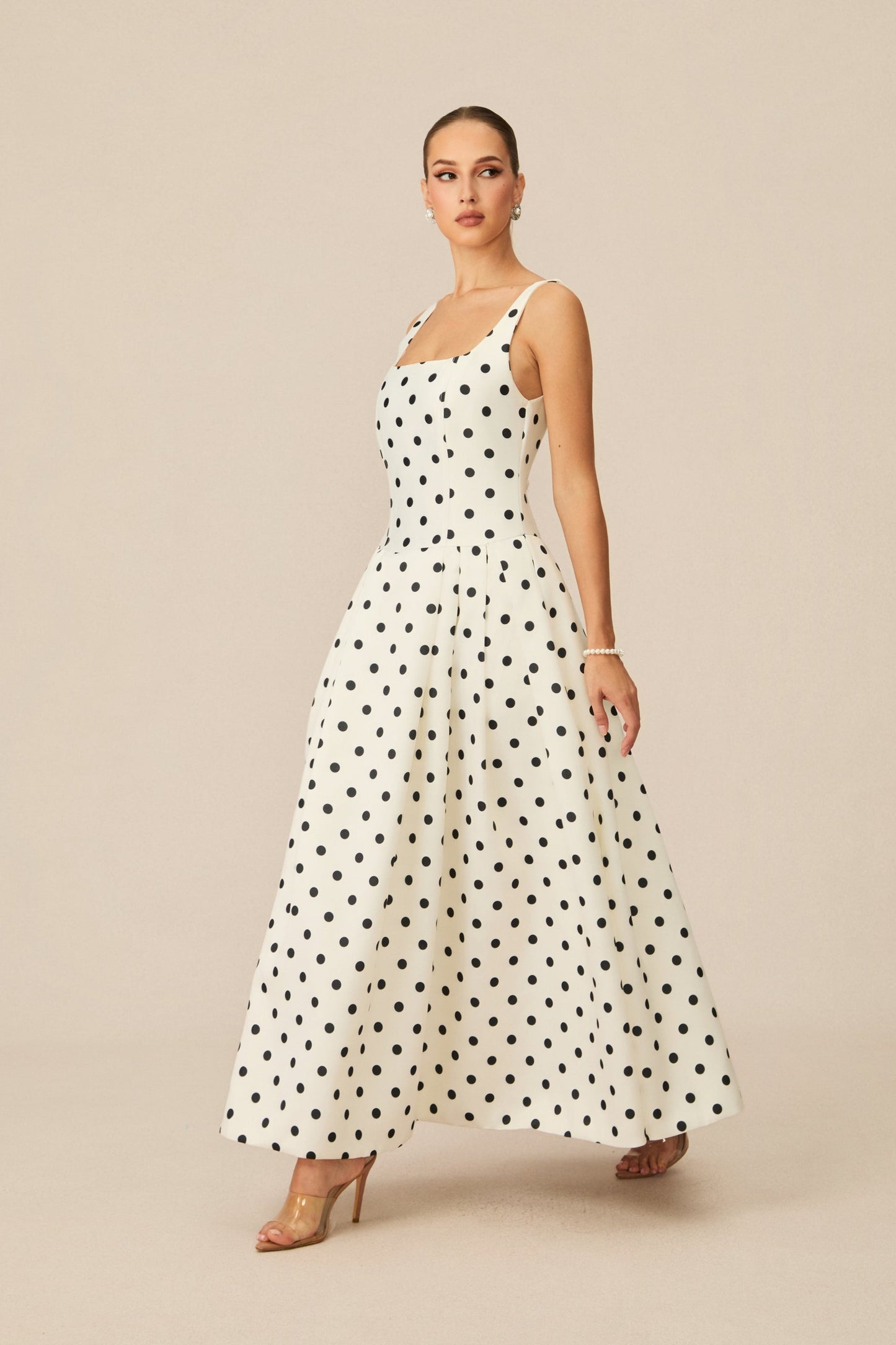 Joy Delightful White Polka Dots Maxi Dress