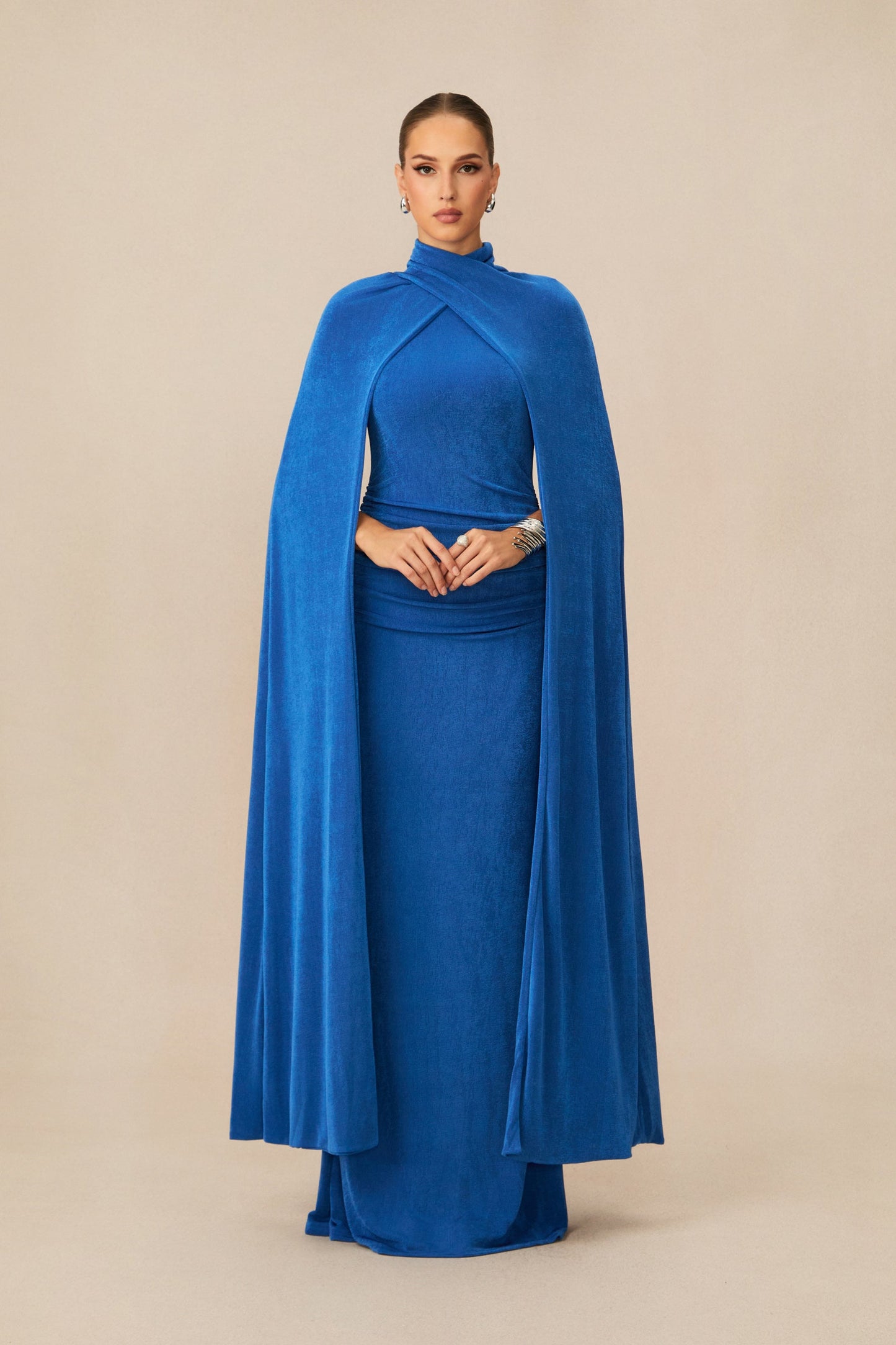 Hope Stunning Blue Cape Sleeve Maxi Dress