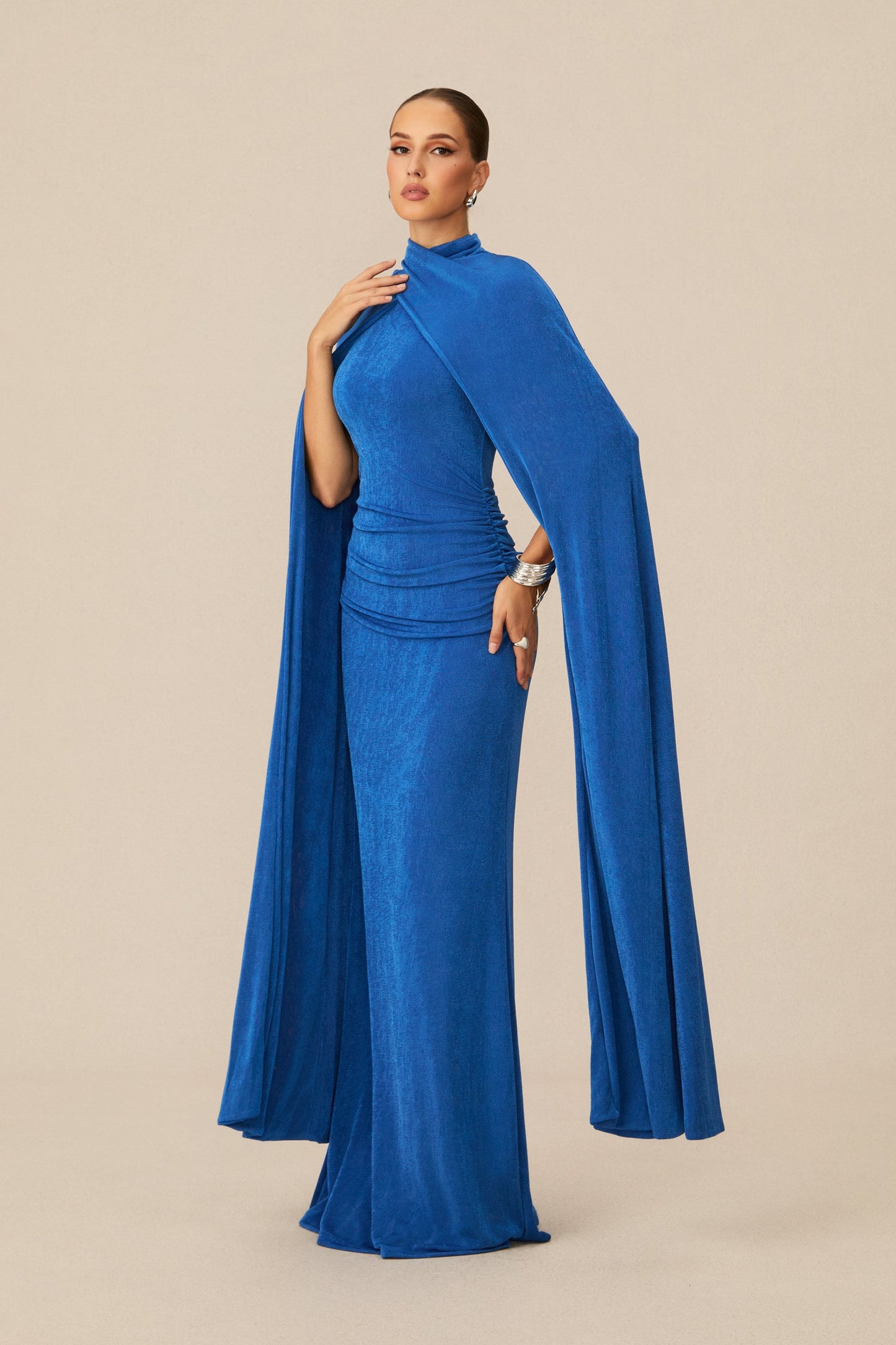 Hope Stunning Blue Cape Sleeve Maxi Dress