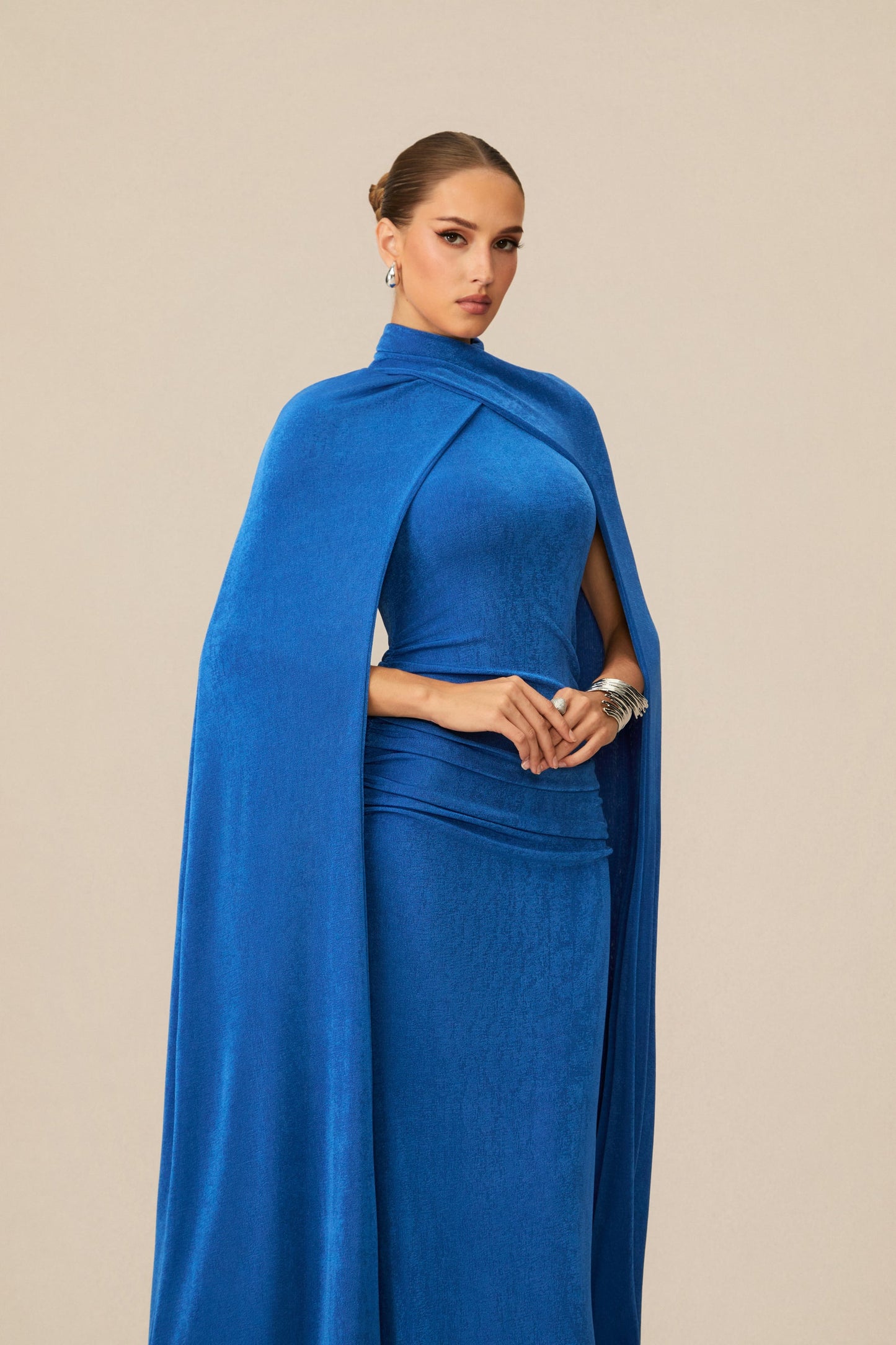 Hope Stunning Blue Cape Sleeve Maxi Dress
