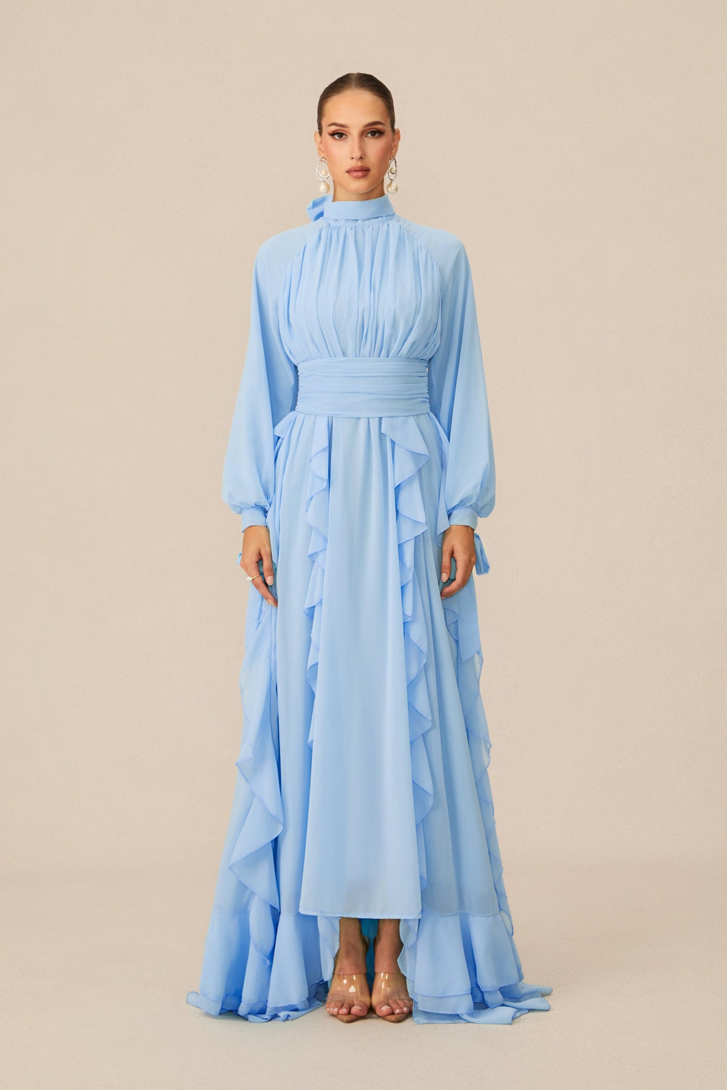 Uma Dreamy Balloon Sleeve Ruffle Chiffon Maxi Dress