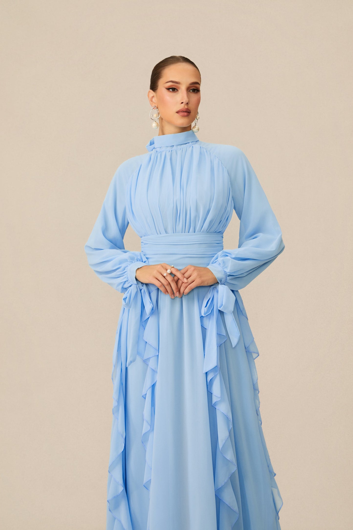 Uma Dreamy Balloon Sleeve Ruffle Chiffon Maxi Dress