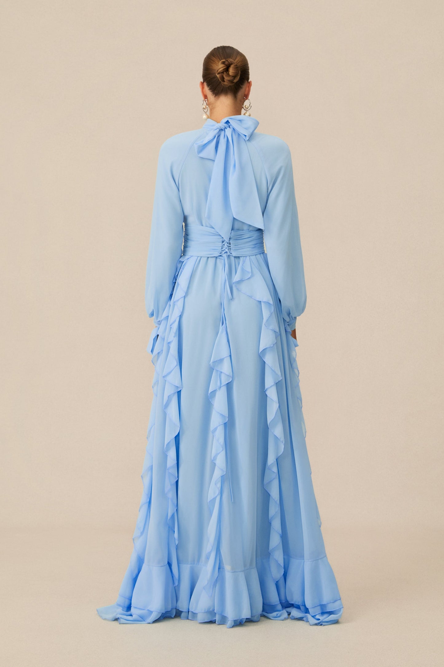 Uma Dreamy Balloon Sleeve Ruffle Chiffon Maxi Dress