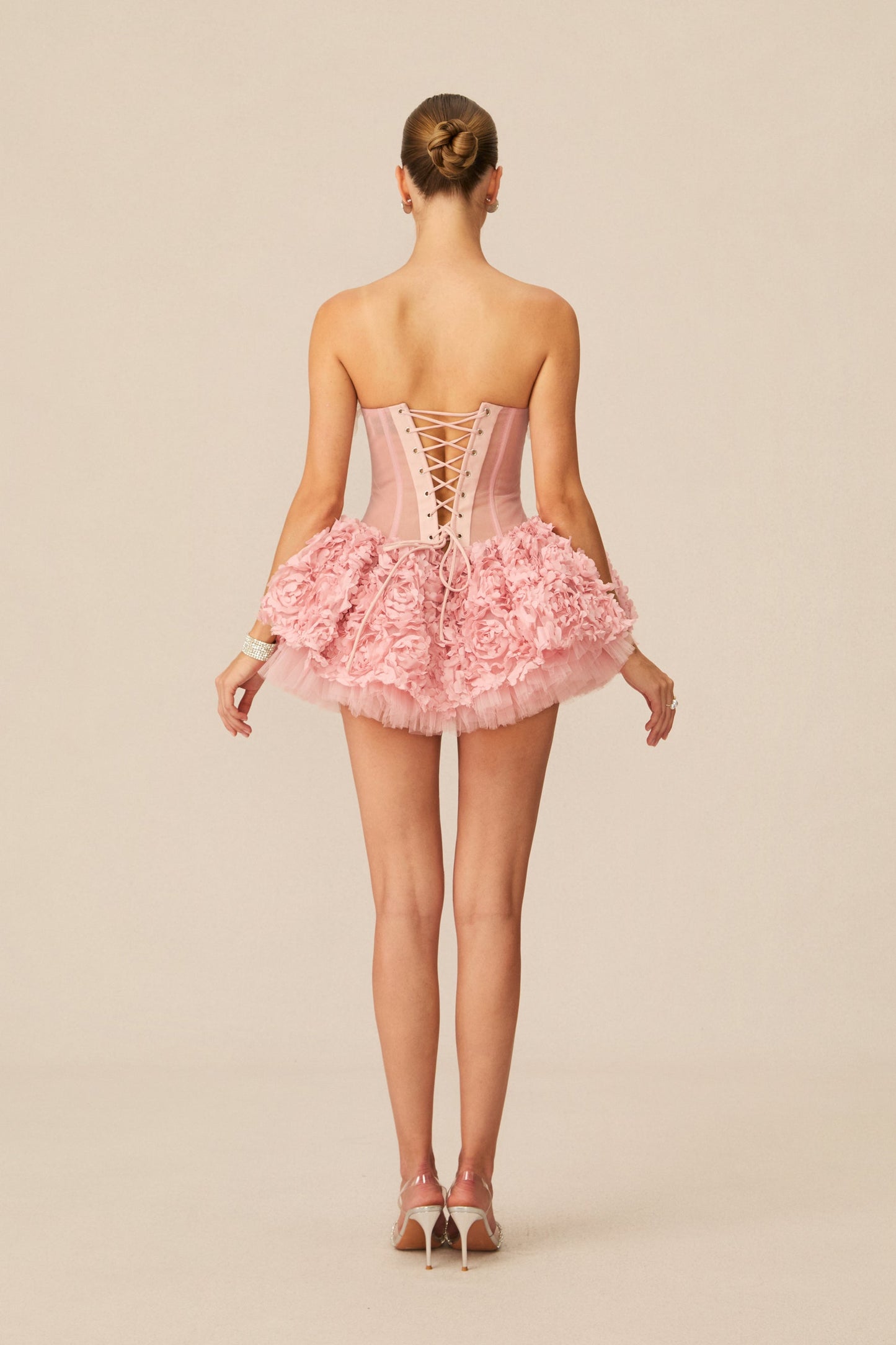 Meg Lovely Floral Applique Strapless Corset Mini Dress