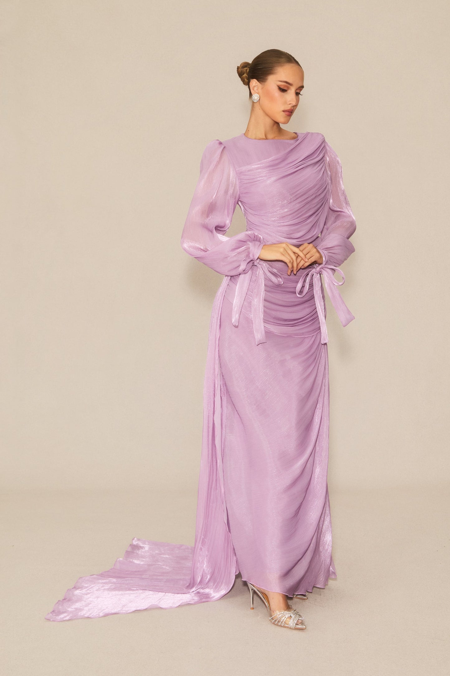 Kira Elegant Purple Lantern Sleeve Maxi Dress