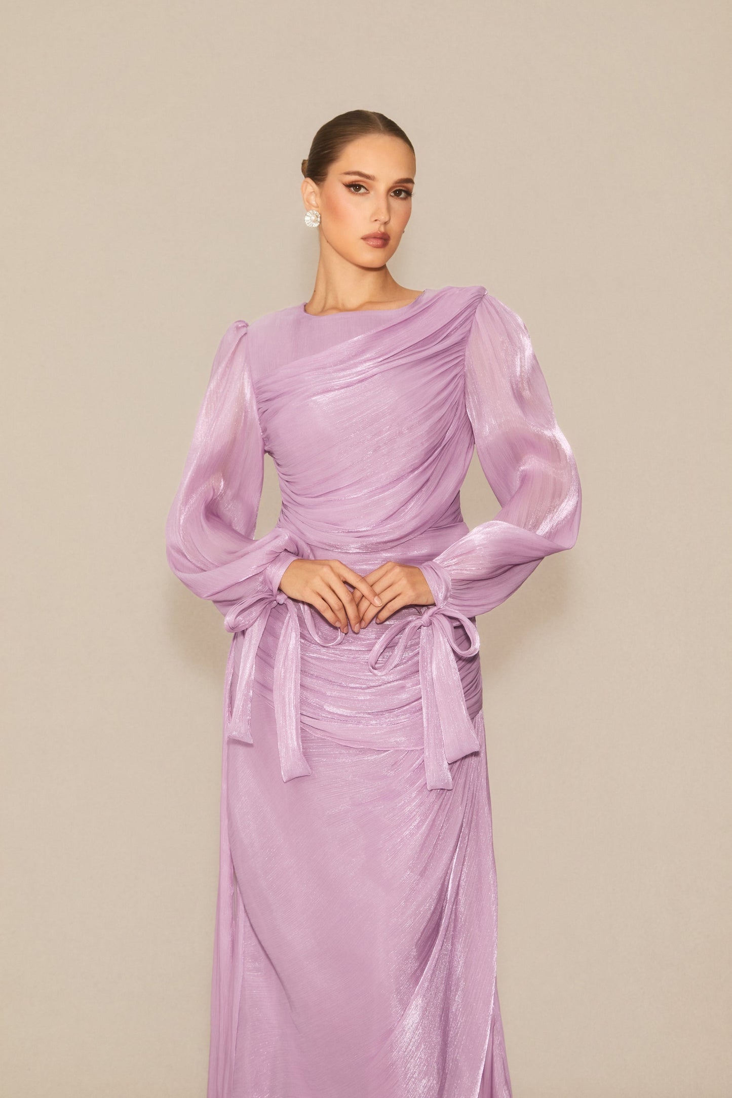 Kira Elegant Purple Lantern Sleeve Maxi Dress