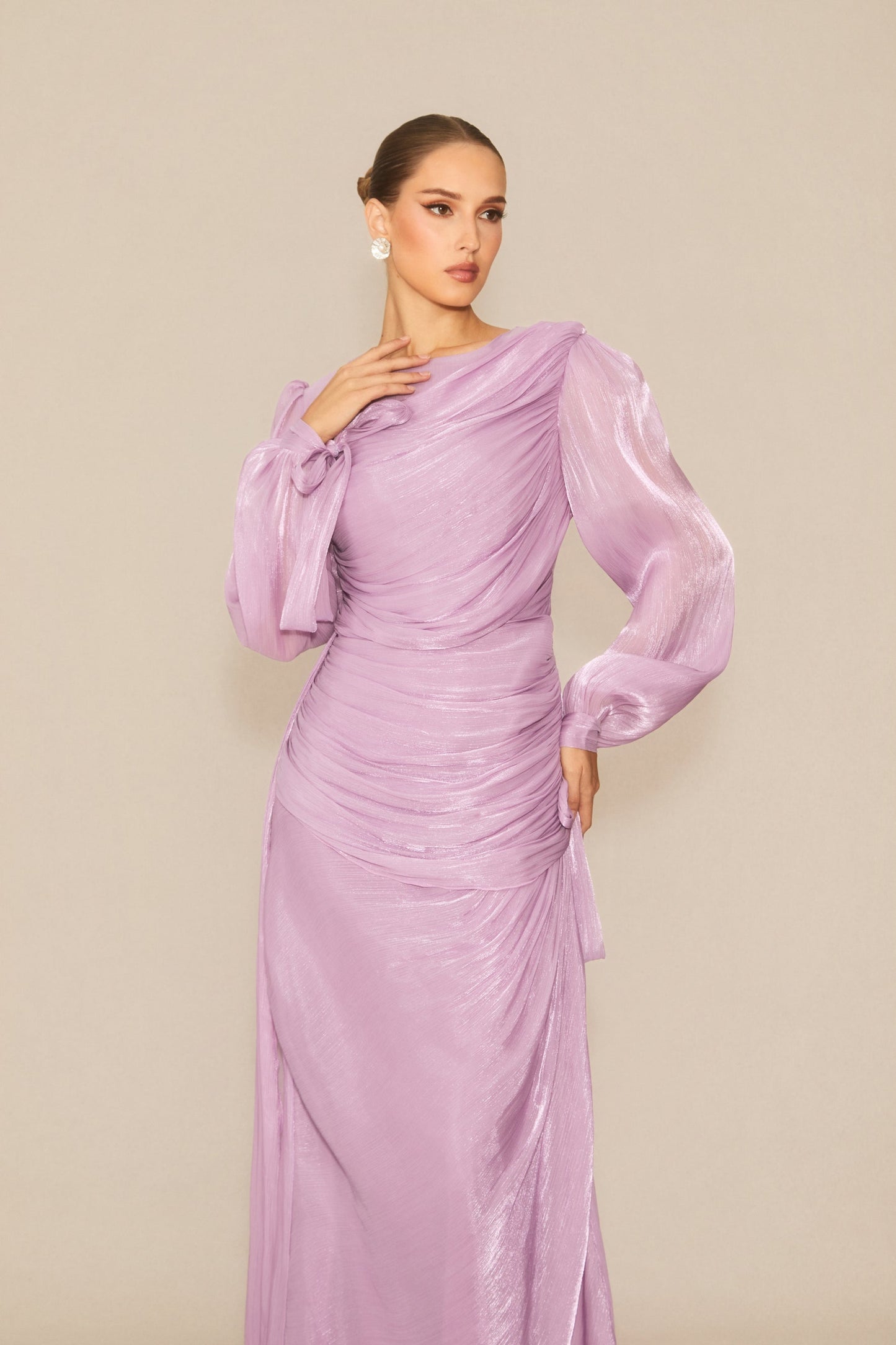 Kira Elegant Purple Lantern Sleeve Maxi Dress