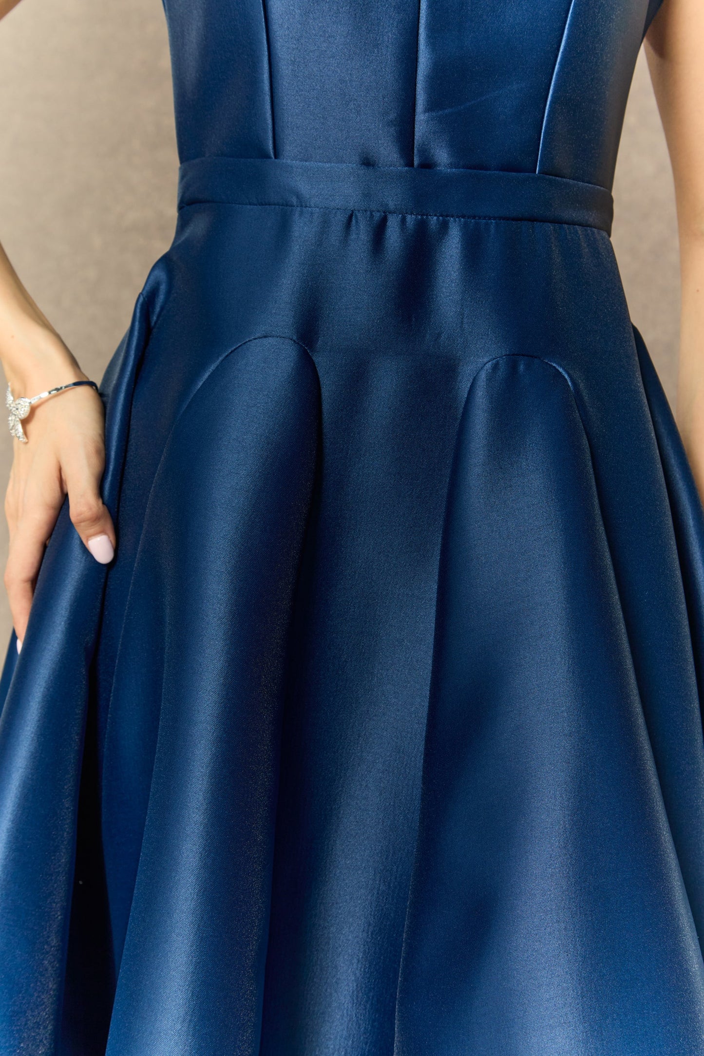 Mia Elegant Blue Cap Sleeve Notch V Neck Midi Dress