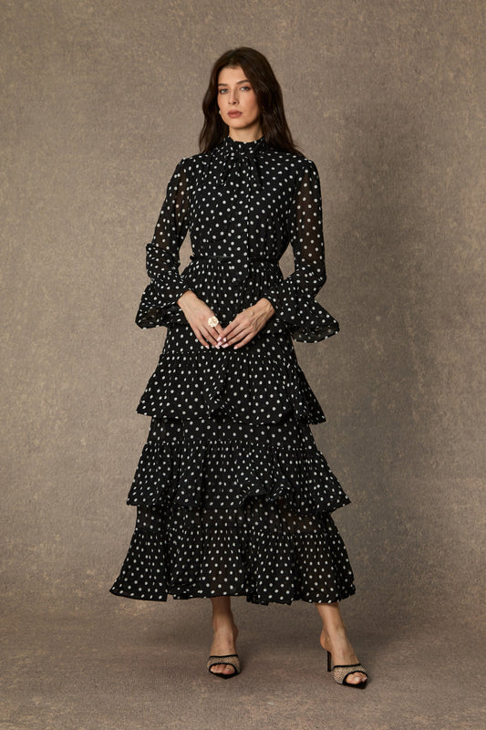 Olivia Chic Black Polka Dot Maxi Dress