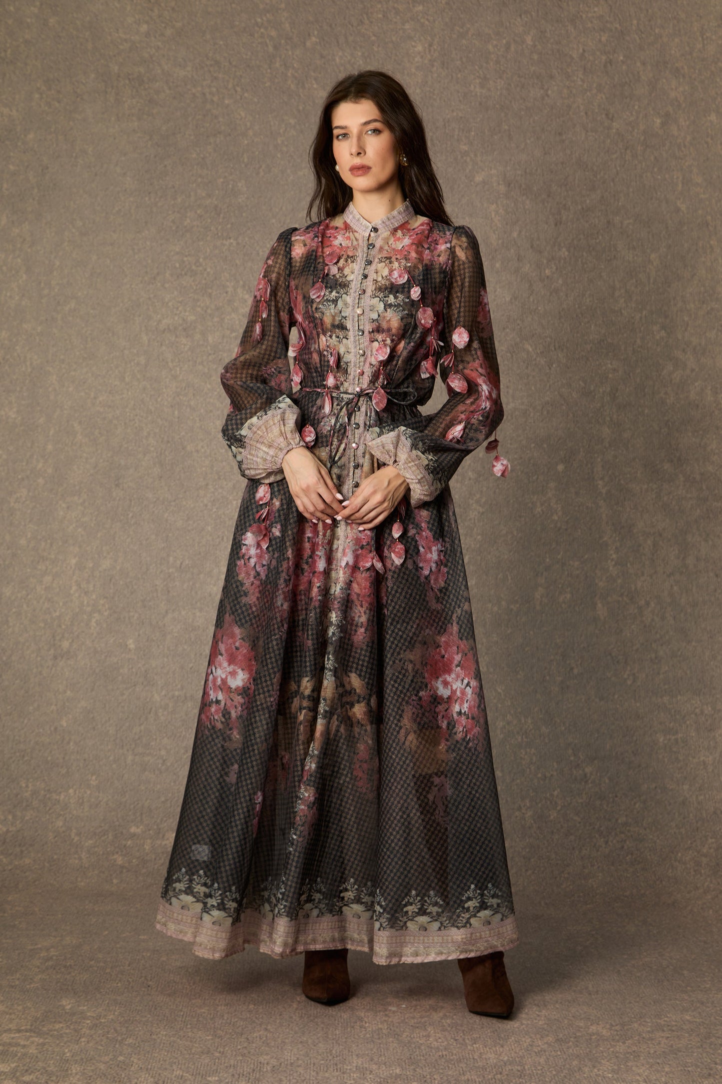 Emma Black Floral Applique Maxi Dress with Poise