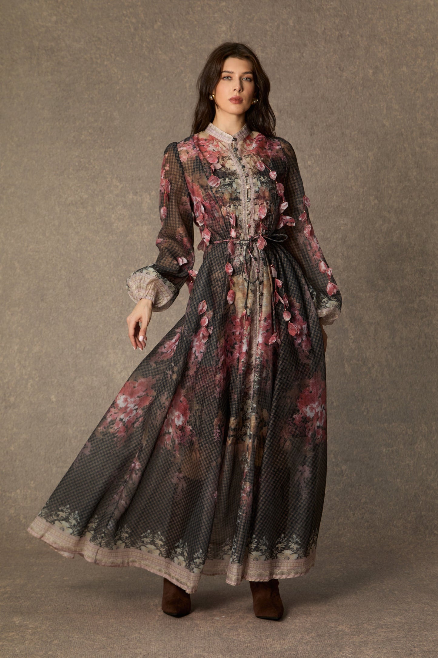Emma Black Floral Applique Maxi Dress with Poise