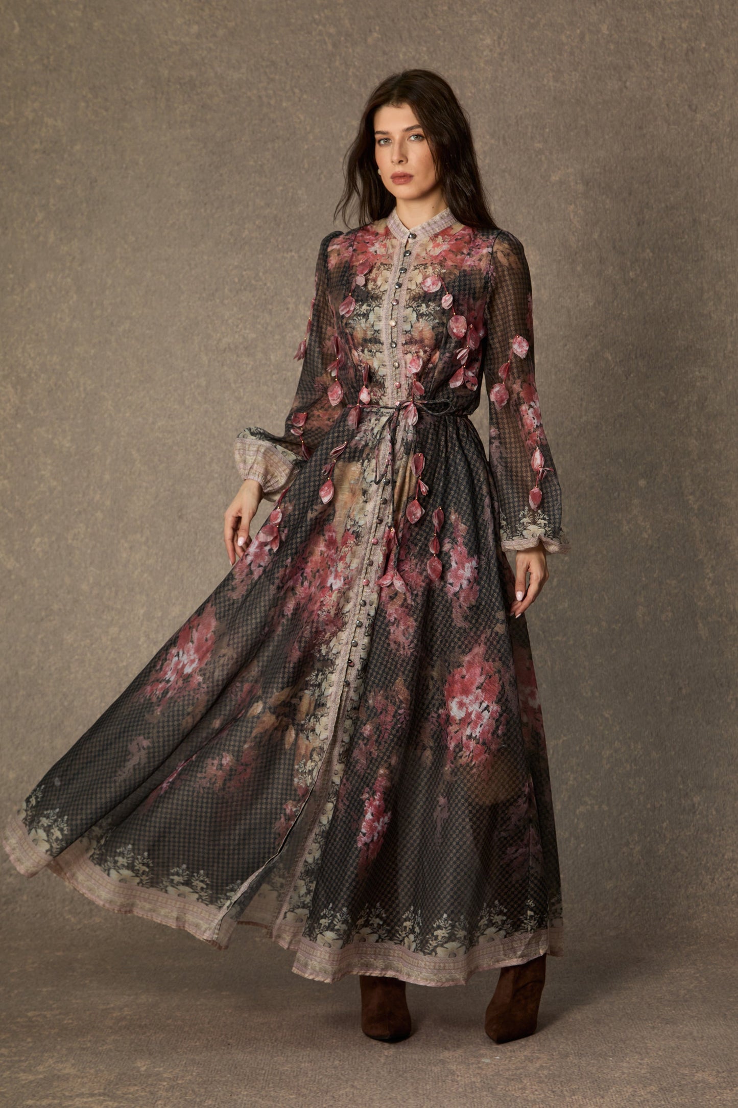 Emma Black Floral Applique Maxi Dress with Poise