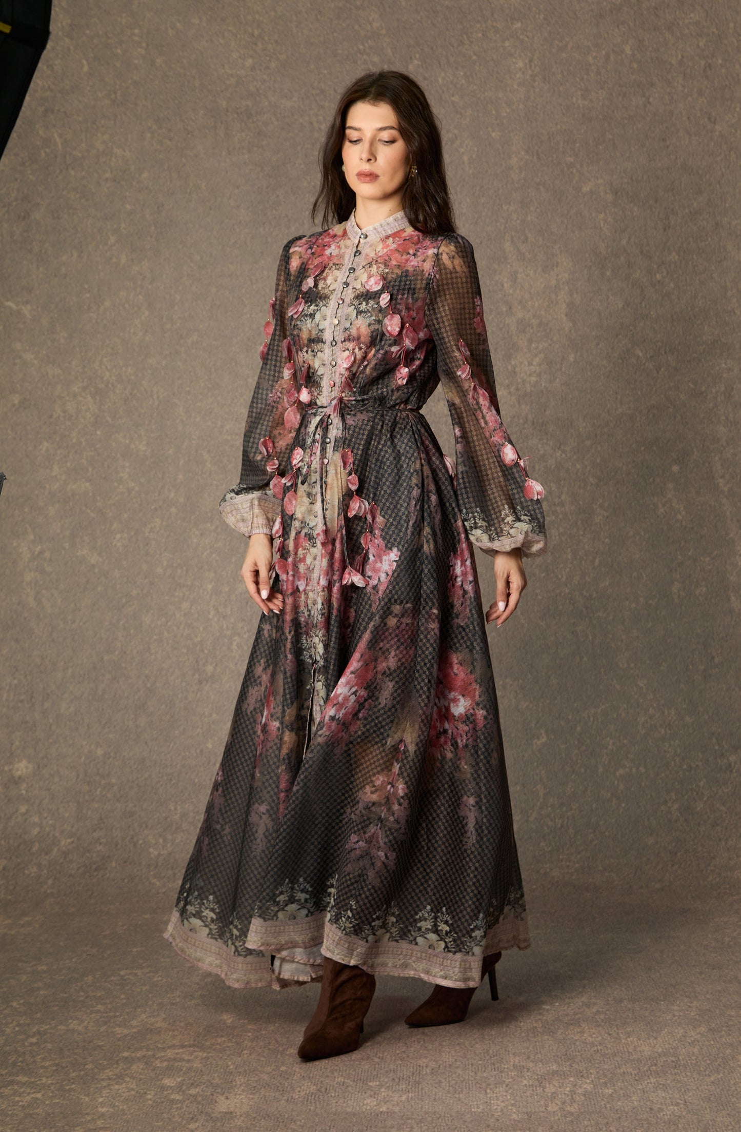 Emma Black Floral Applique Maxi Dress with Poise