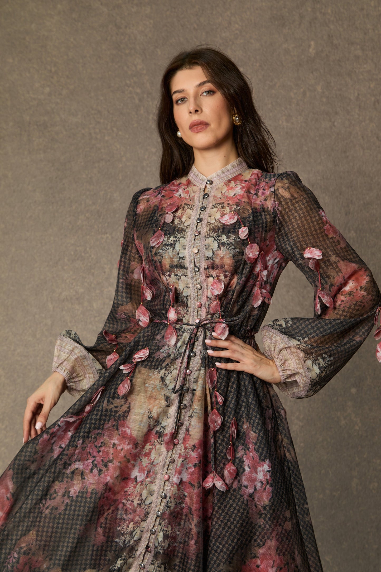 Emma Black Floral Applique Maxi Dress with Poise