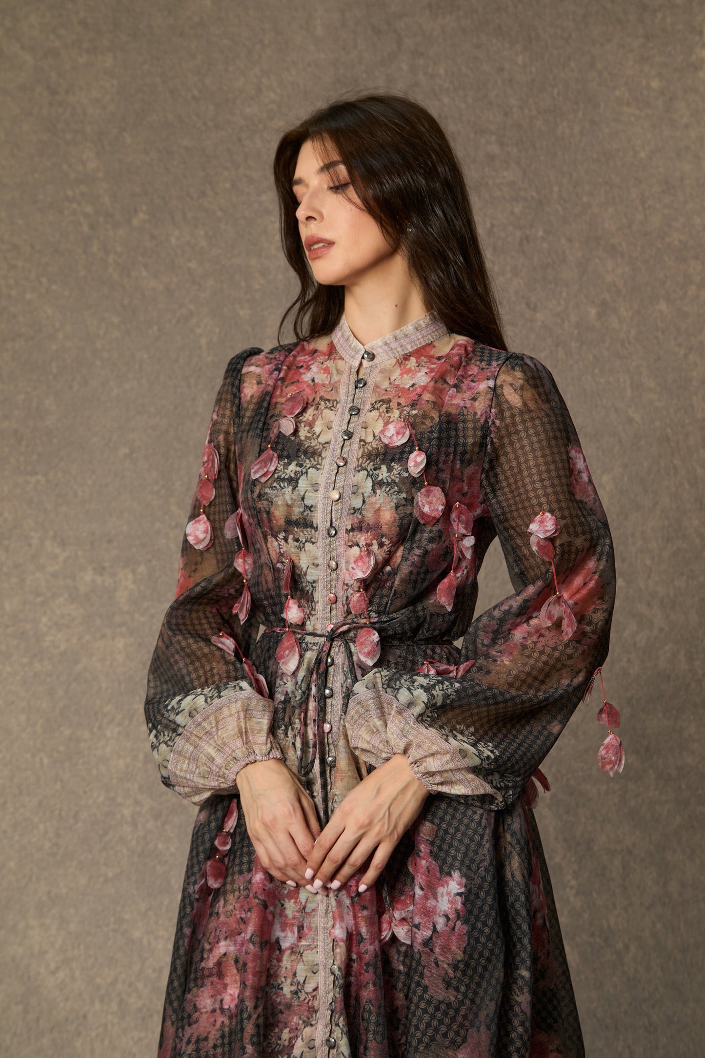 Emma Black Floral Applique Maxi Dress with Poise