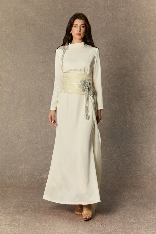 Hazel Elegant Floral Rhinestone Maxi Gown