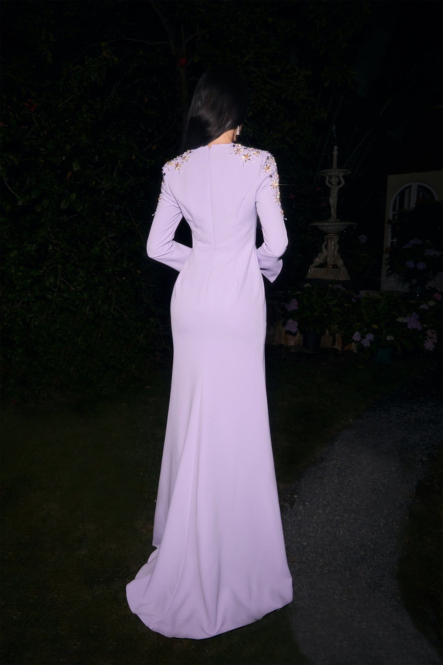 Taylor Purple Embellished V Neck Maxi Gown