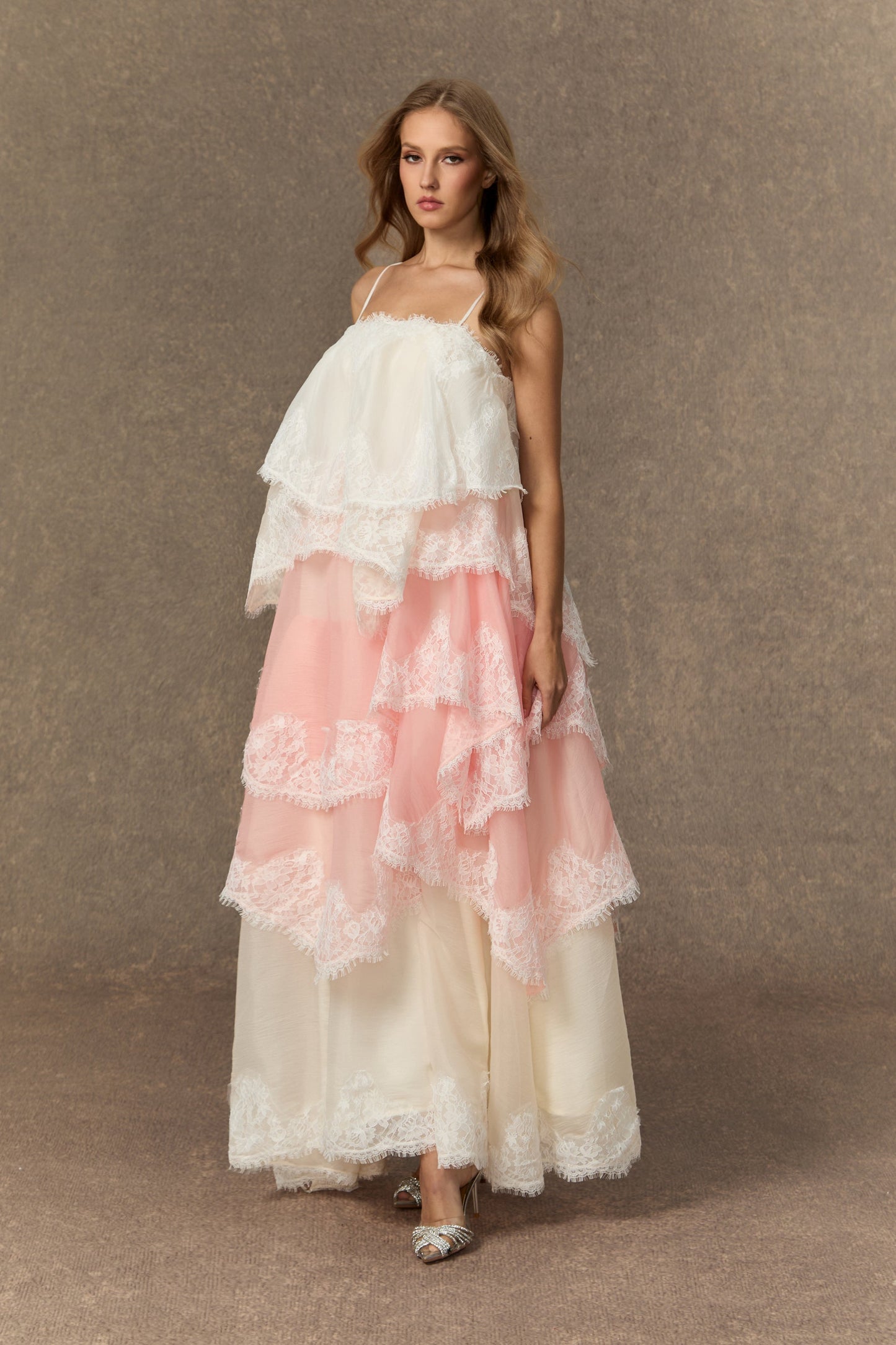 Finn Pink Tiered Maxi Dress with Unique Hemline