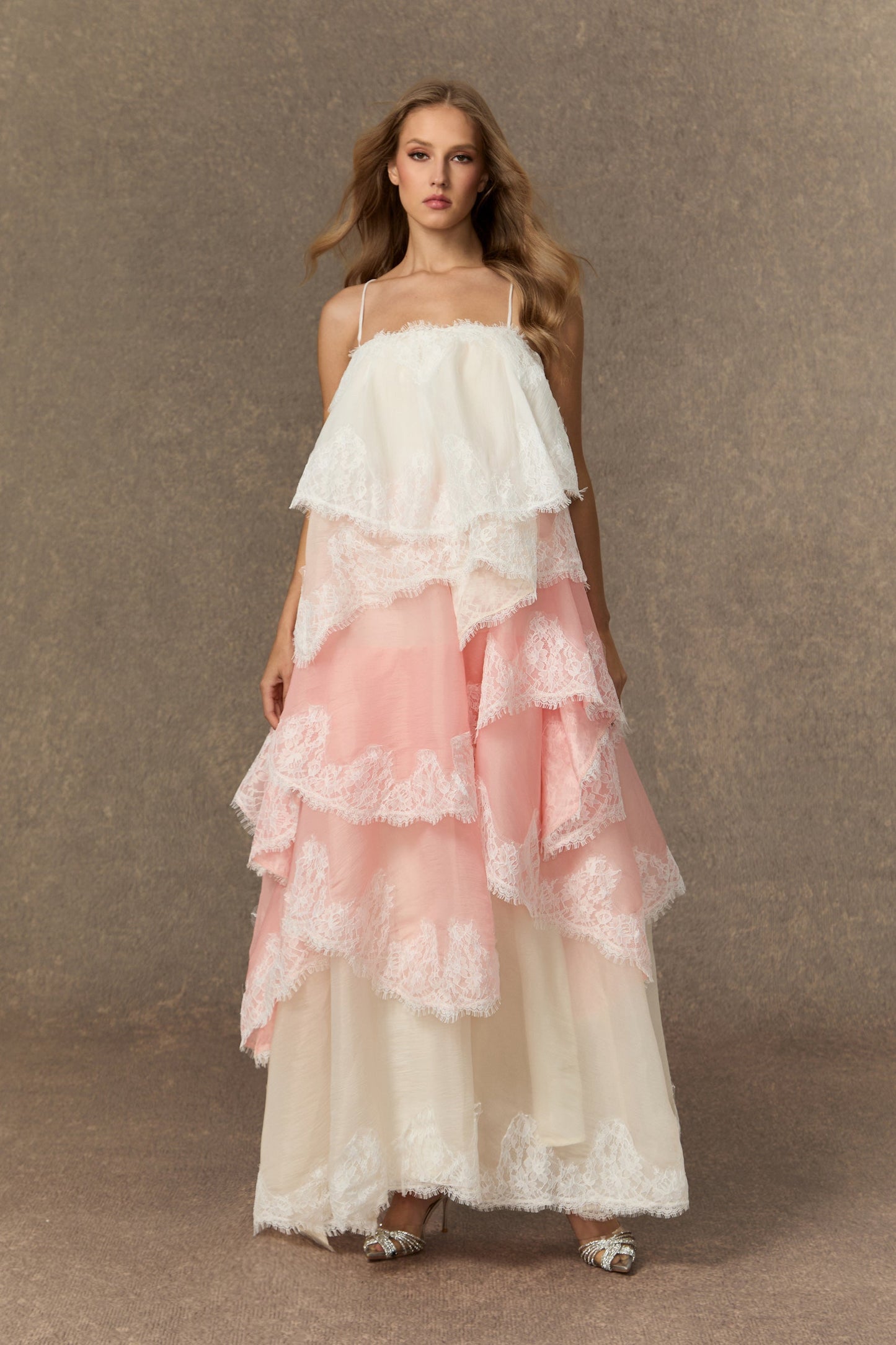 Finn Pink Tiered Maxi Dress with Unique Hemline