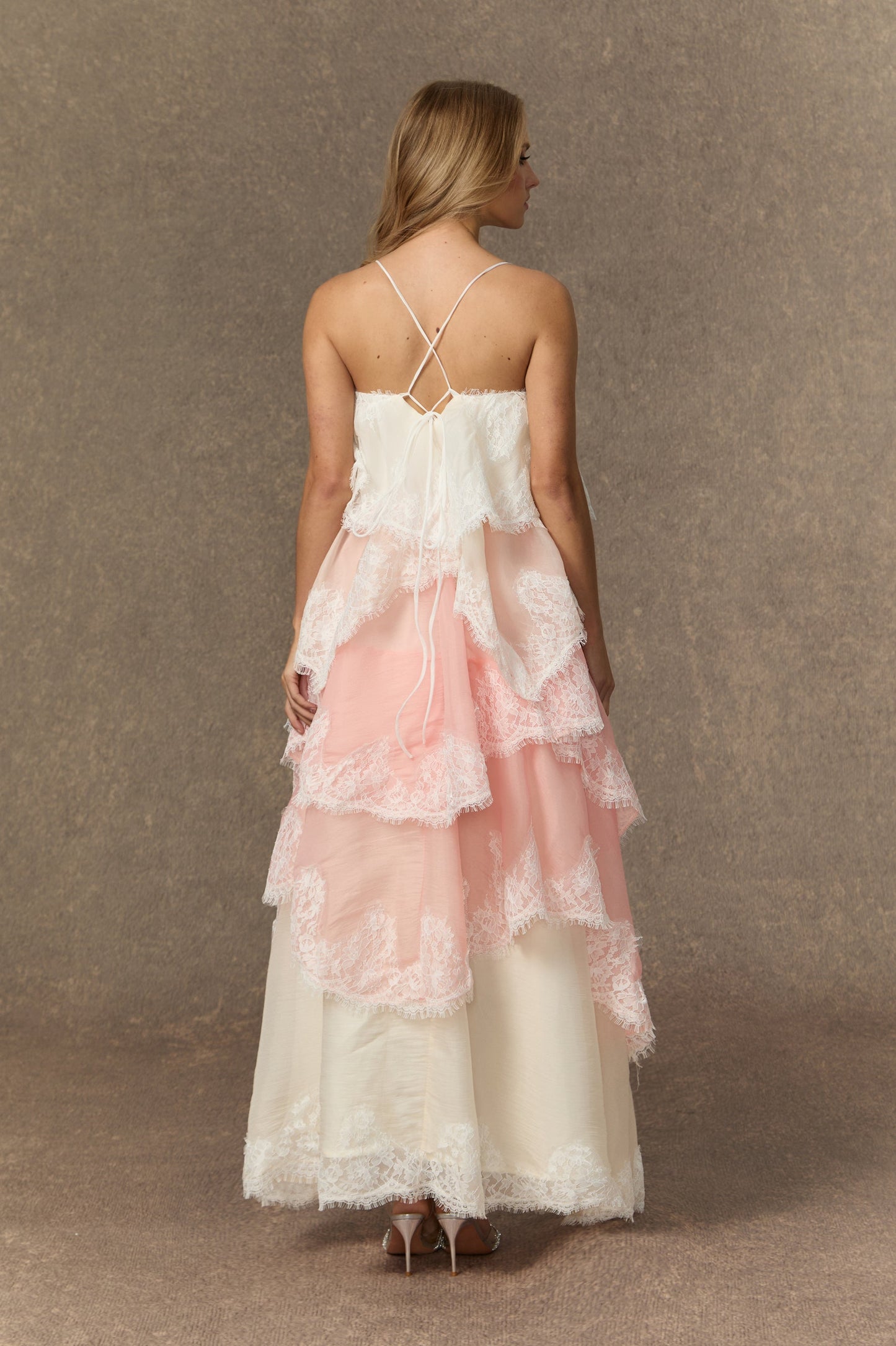 Finn Pink Tiered Maxi Dress with Unique Hemline