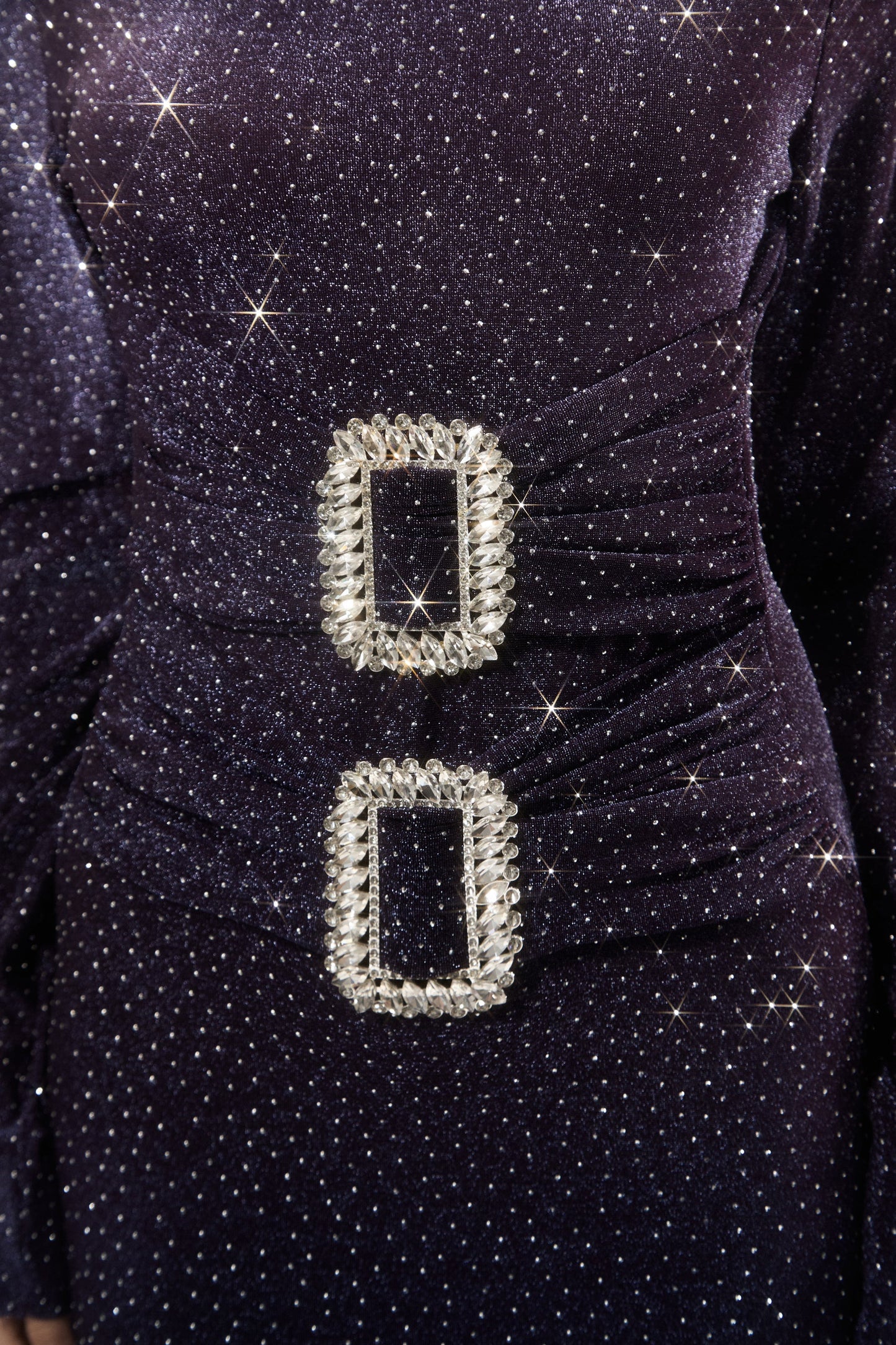 Opal Purple Crystal Buckle Evening Gown