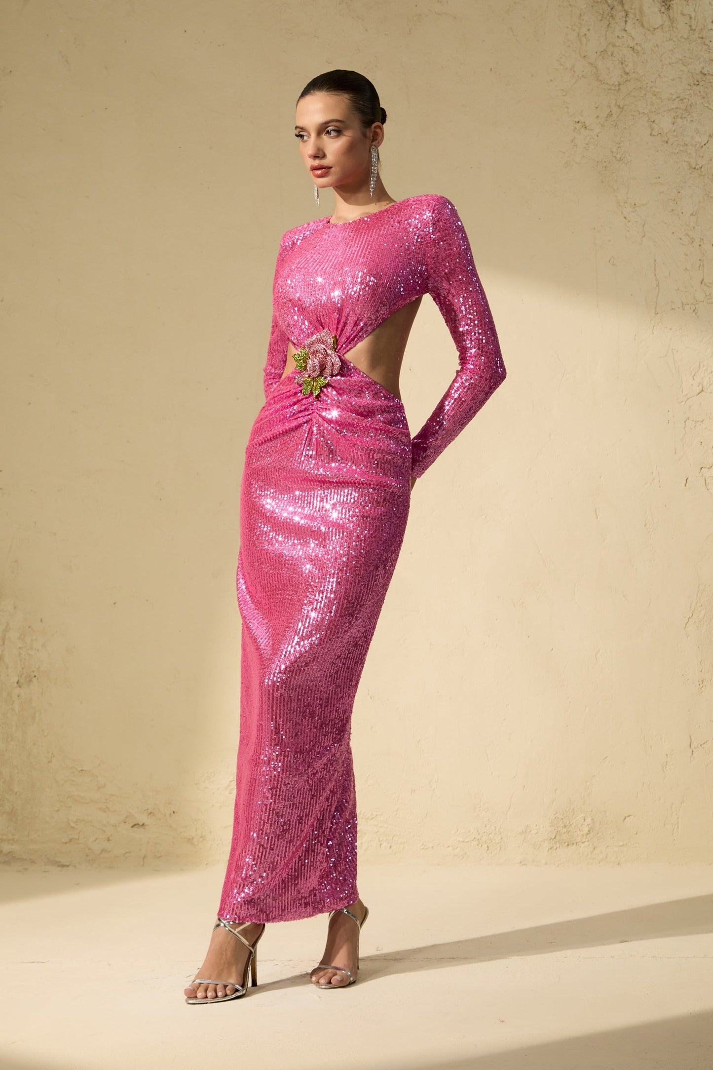 Petra Stunning Pink Sequin Cutout Maxi Dress