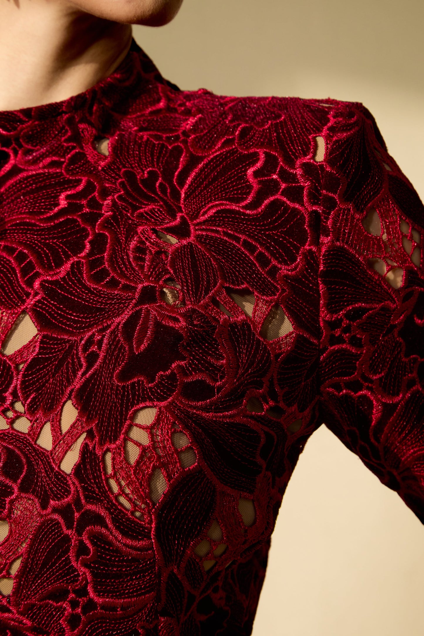 Petra Beautiful Burgundy Floral Lace Midi Dress