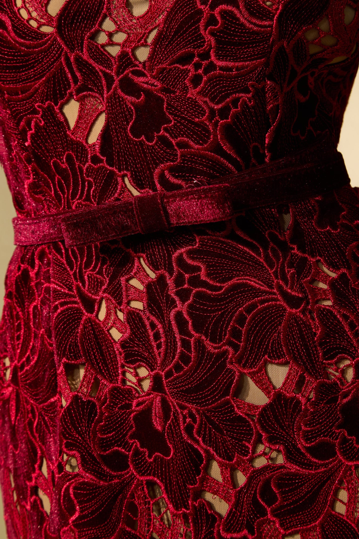 Petra Beautiful Burgundy Floral Lace Midi Dress