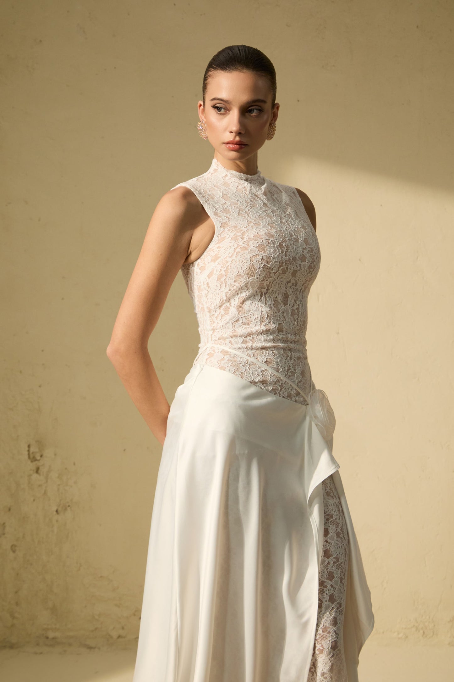 Kate White Floral Lace Sleeveless Maxi Dress