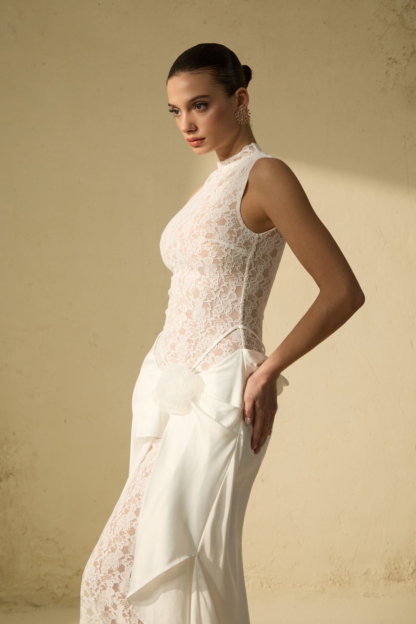 Kate White Floral Lace Sleeveless Maxi Dress