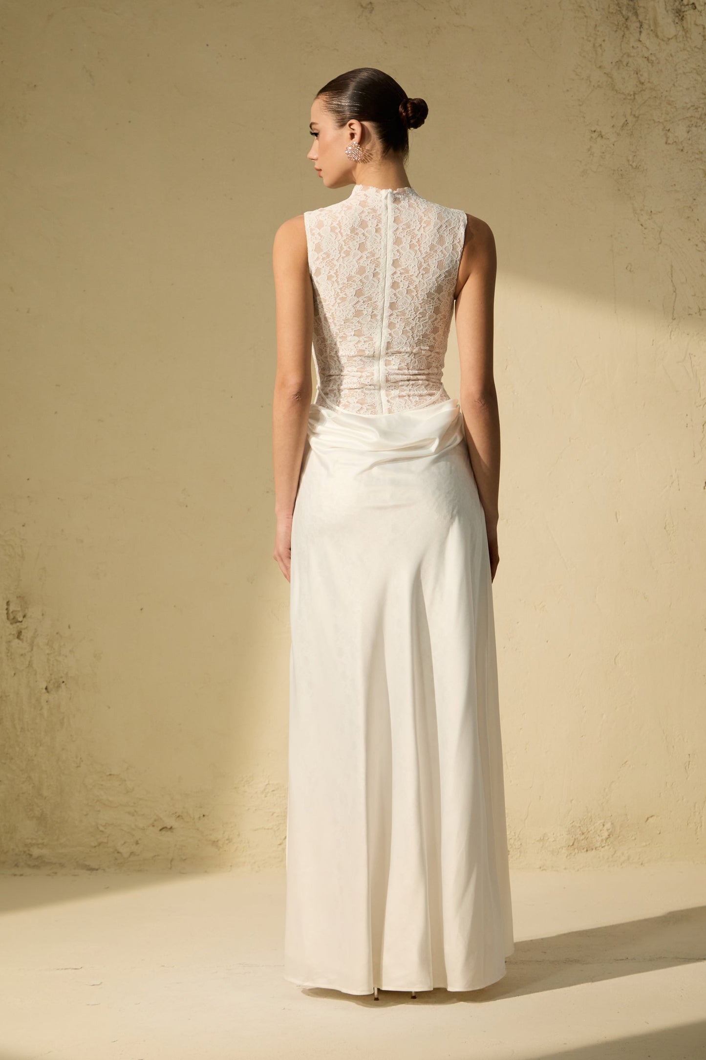 Kate White Floral Lace Sleeveless Maxi Dress