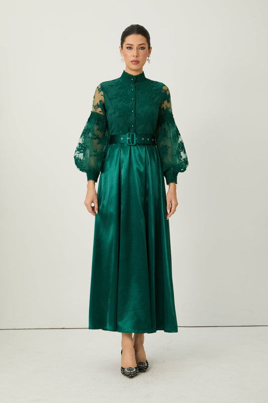 Rowan Green Sheer Lace Maxi Dress