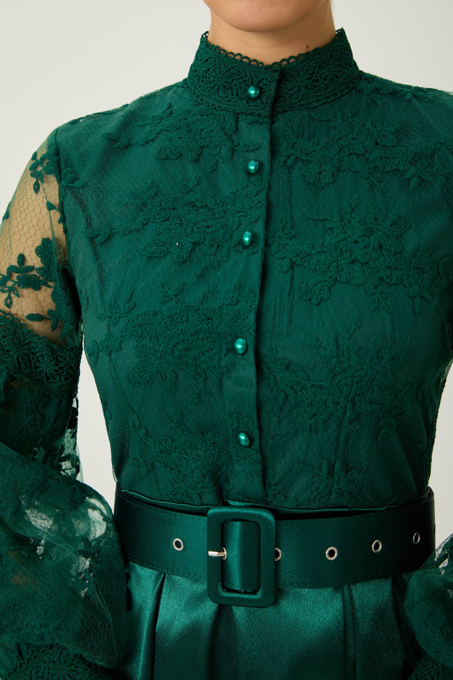 Rowan Green Sheer Lace Maxi Dress