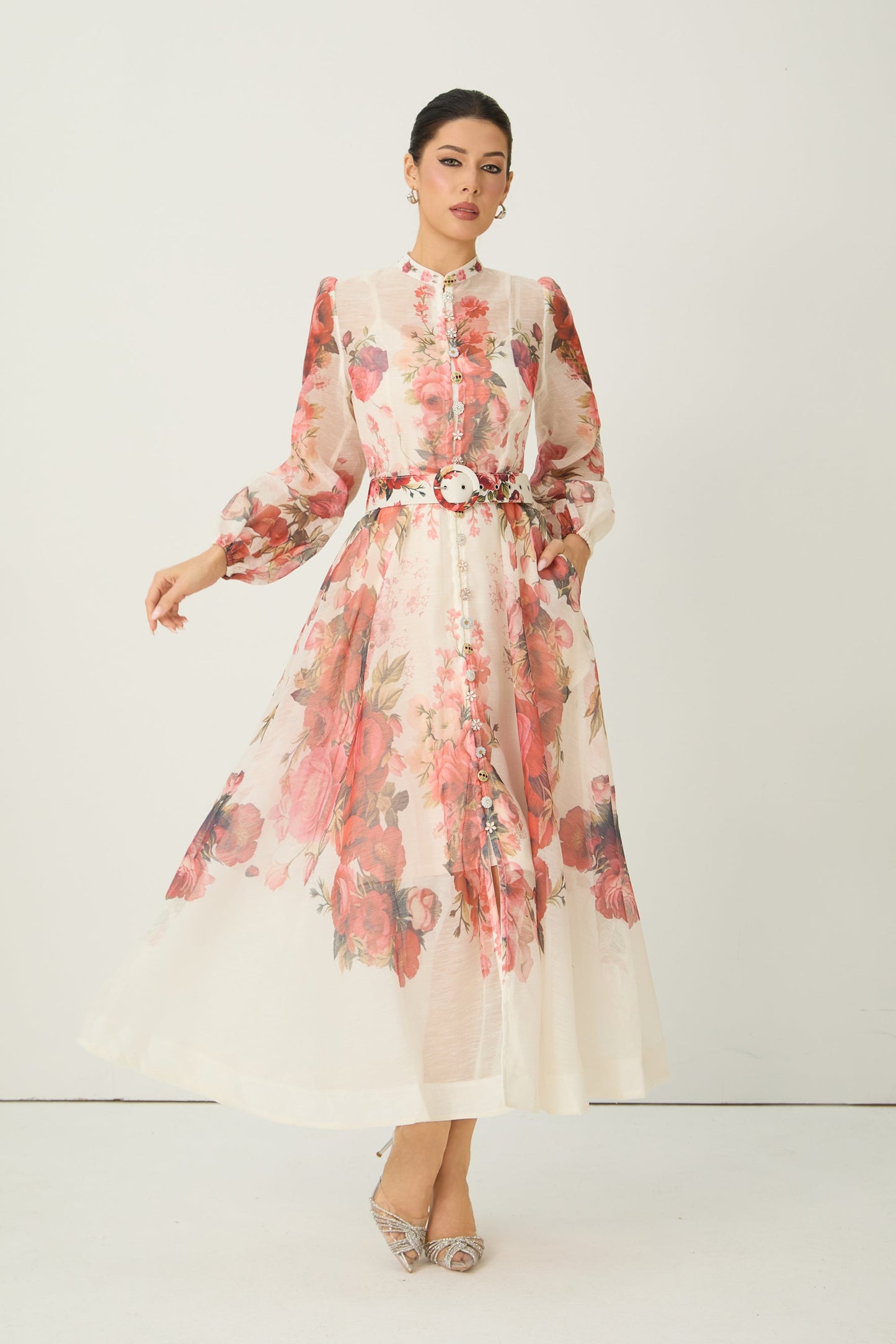 Lucy Exquisite Pink Floral Print Semi Sheer Maxi Dress