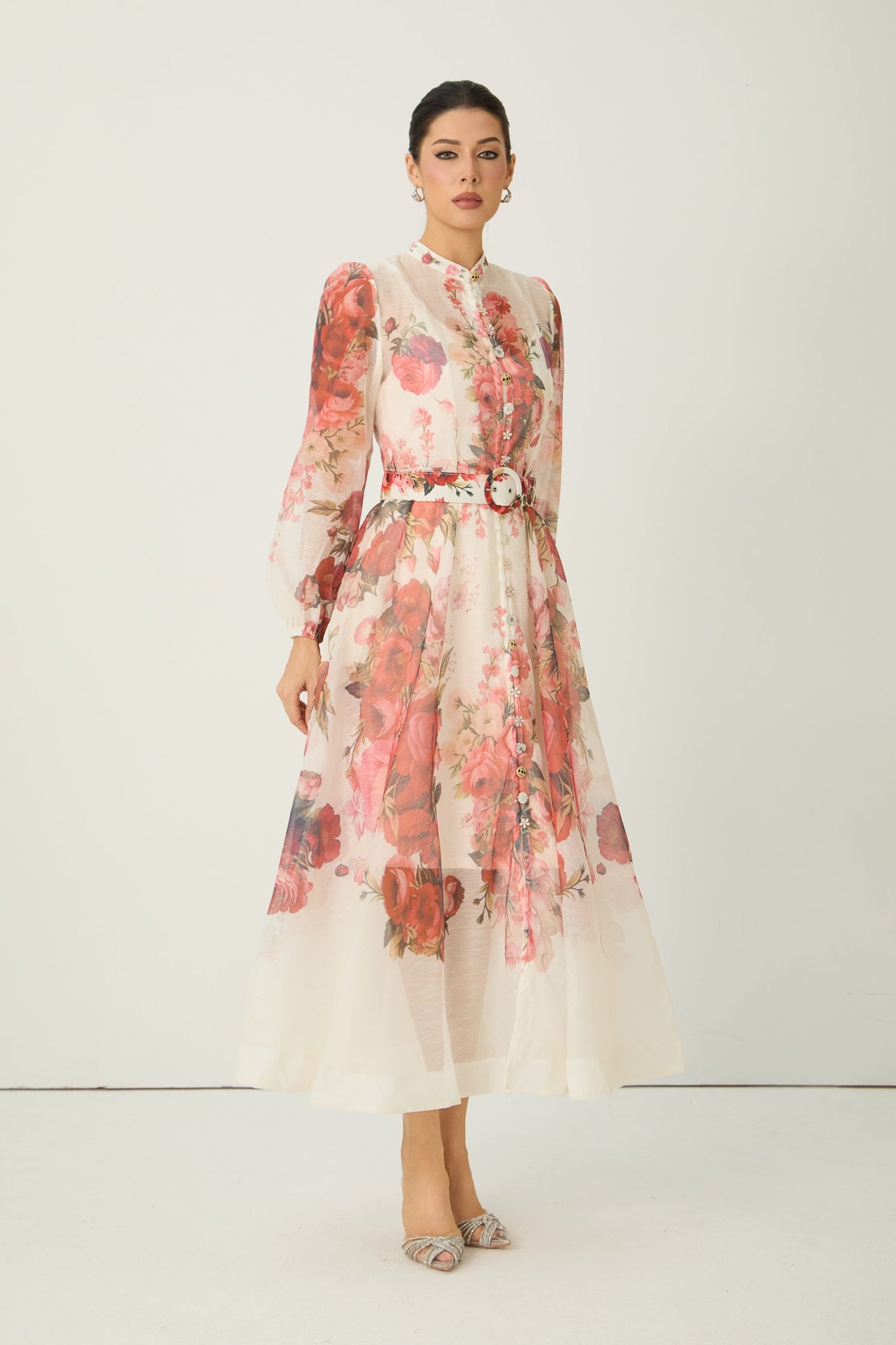 Lucy Exquisite Pink Floral Print Semi Sheer Maxi Dress