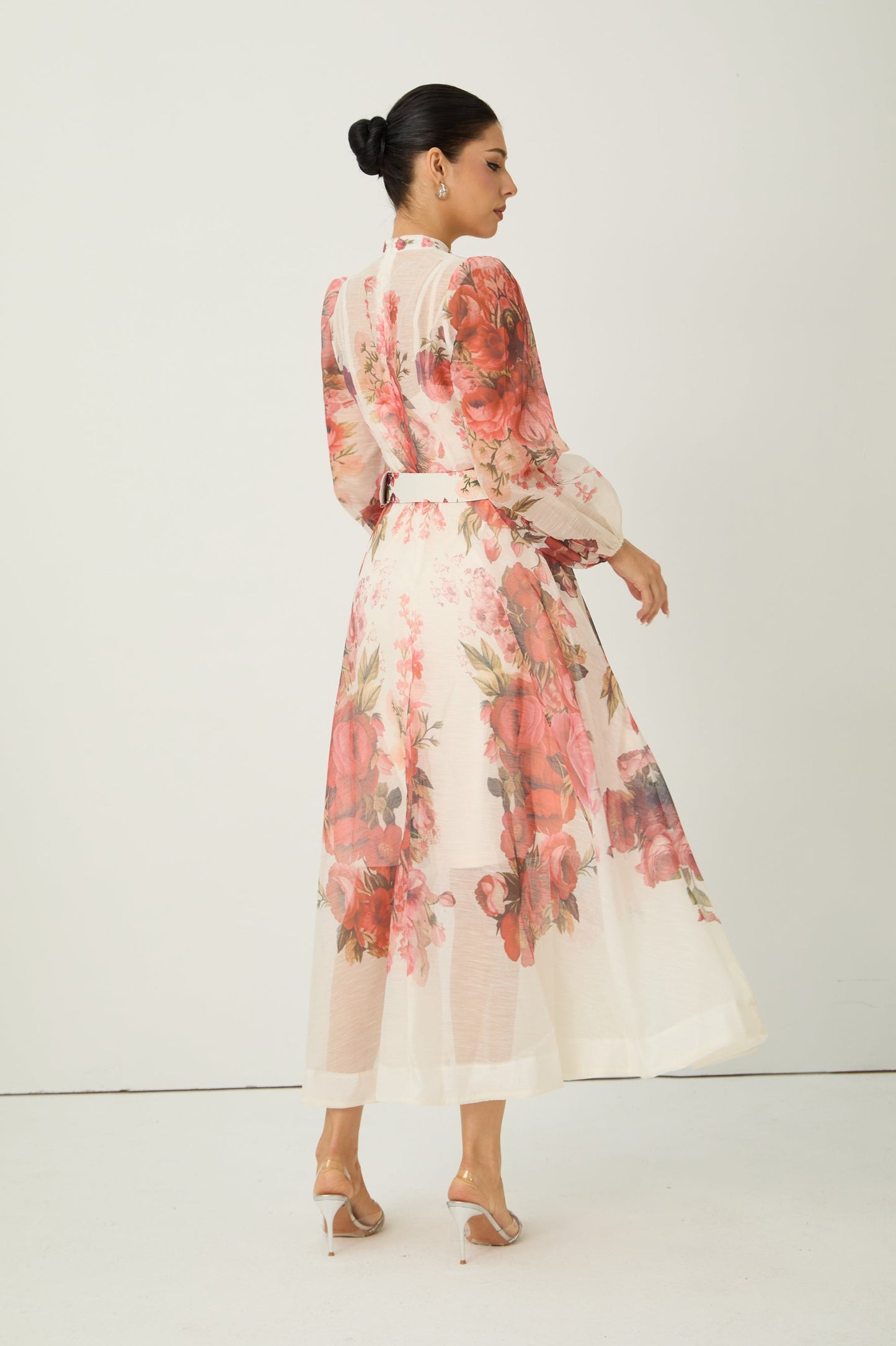 Lucy Exquisite Pink Floral Print Semi Sheer Maxi Dress
